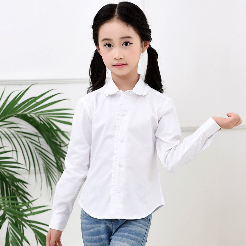 Girls Blouses Spring Autumn Cotton Shirts for Teenage Girl Primary School White Shirts Long Sleeve Girls Shirt 6 12 8 14 16 Year