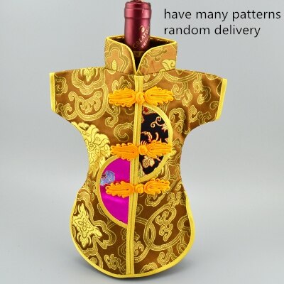 10 sztuk chińskie jedwabne satynowe woreczek pyłowy robić butelki wina dekoracja ubrań pokrywa 750ml dekoracja stołu świąteczny upominek weselny: Brązowy