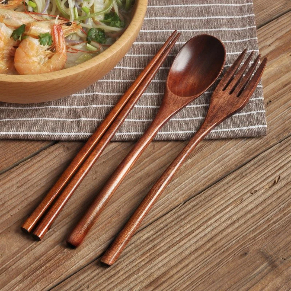 Löffel, Gabel, Essstäbchen, tragbares Besteck, Holzbesteck-Set, Reise, umweltfreundliches Besteck-Set, , Utensilien für Küchensets, Esszimmer