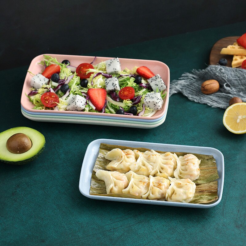 Dessert Sushi Pasta Plaat Gerechten Creatieve Tarwe Stro Rechthoekige Plaat Melamine Gezonde Servies Keuken Kookgerei