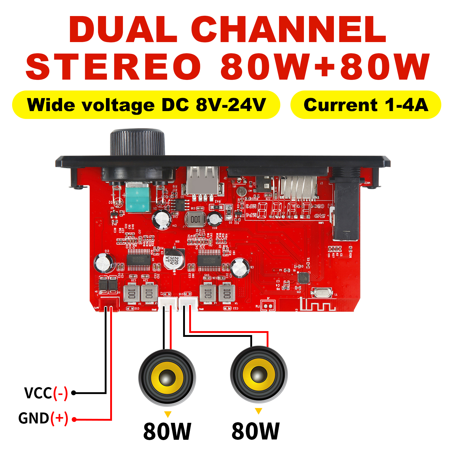 Bluetooth 5.0 MP3 Decoder Board 2*75W 80W Amplifier Audio Player 12V DIY MP3 Player Car FM Radio Module TF USB Mic Record Call