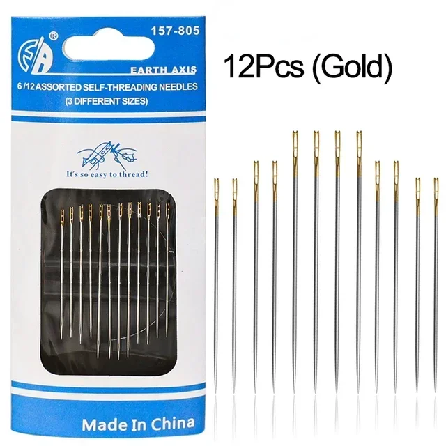 Agujas de coser ciegas con agujero lateral, agujas de acero inoxidable para personas mayores, Pin de costura manual, aguja de roscado automático para el hogar, 12/30 Uds.: Castaño
