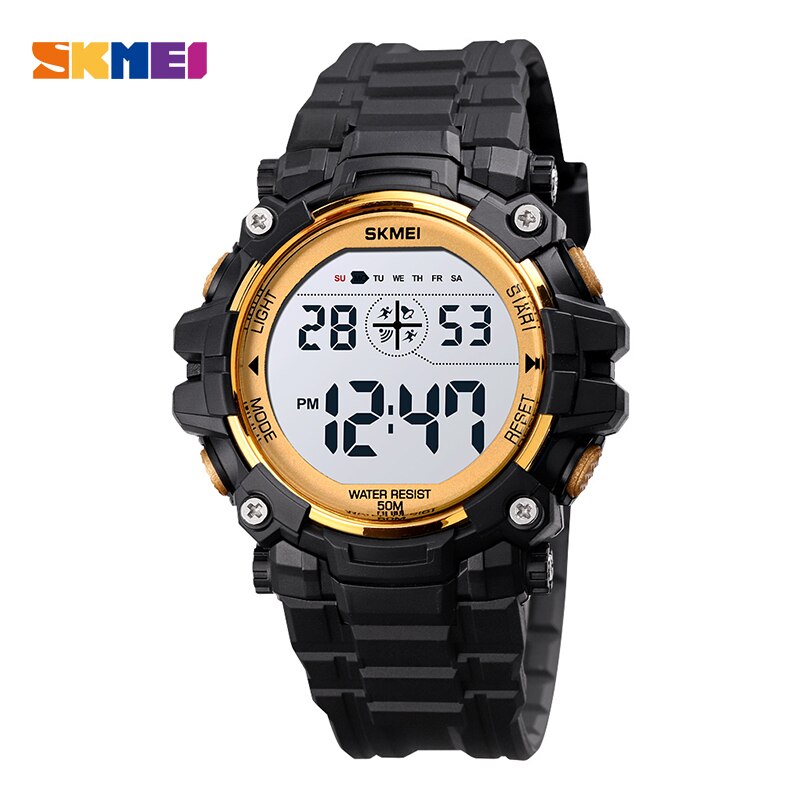 SKMEI Youth Boys Girls Watches Sports Digital Young Childrens Watch LED Waterproof Kids Alarm Clock Watch montre enfant 1616: black gold
