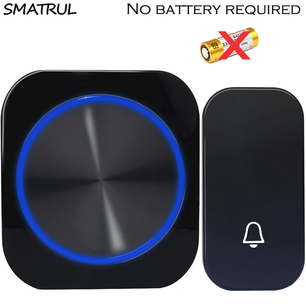 SMATRUL battery-free Cordless Bell button 2-1 receptor Cordless Bell Bell Bell without Wire to Proof D Water powered plug EU