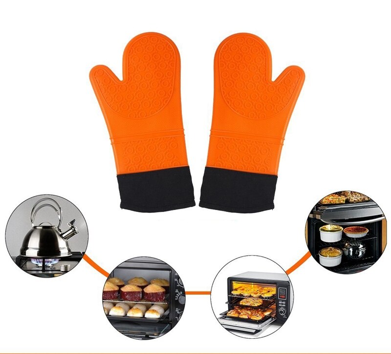 Guantes de silicona de longitud larga para horno, Manoplas de algodón resistentes al calor para horno, utensilios de cocina para microondas, 1 unidad