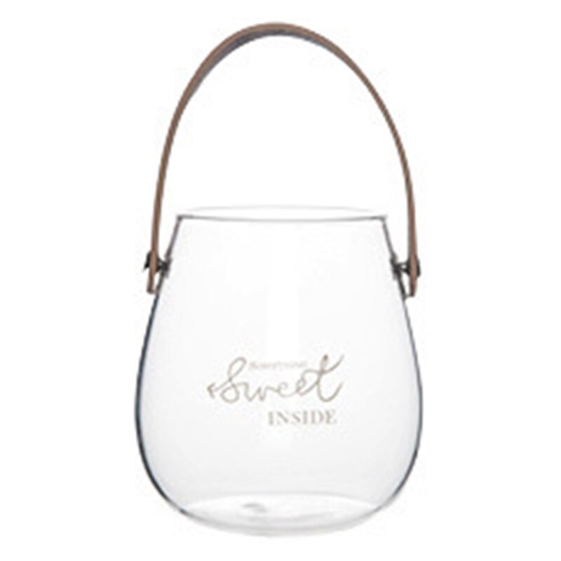 Clear Glass Vase with Leather Handle Tabletop Flower Container Flowerpot Plant Bottle Organizer Storage Jar Home Decor Retailsal: Sweet