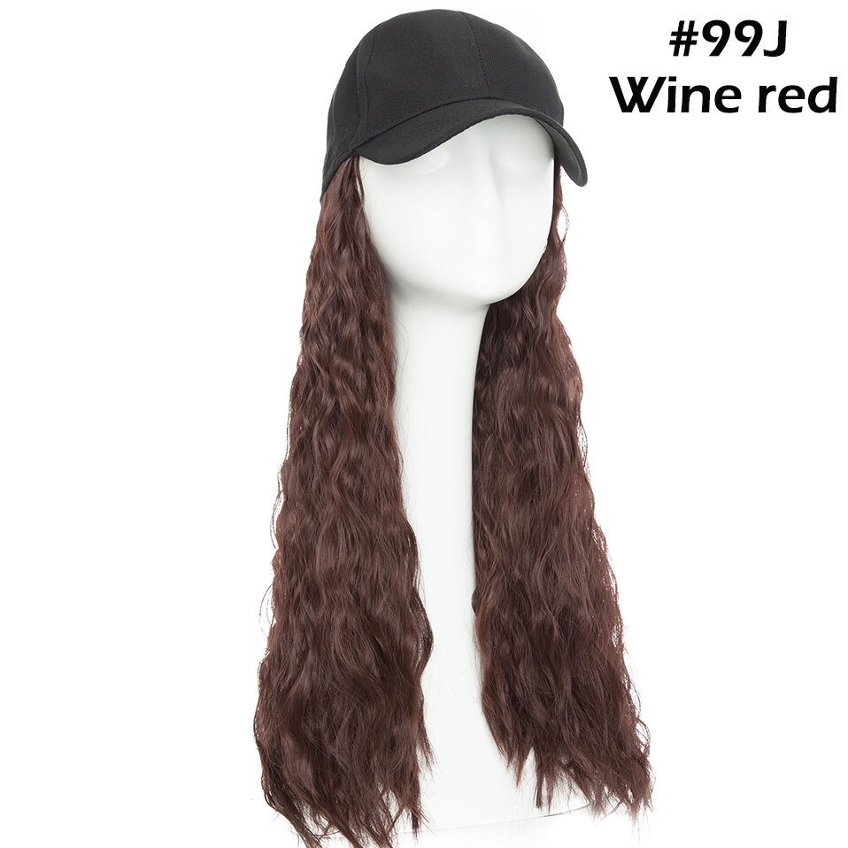 SNOILITE 18 pouces longue extension de cheveux ondulés avec capuchon noir extension synthétique cheveux pour les filles partie style intergrille cap cheveux: wine red