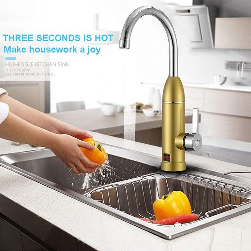 3000W 220V Electric Kitchen Instant Heating Faucet Heater Cold Tankless Water Quickly Heating Tap with LED Display EU Pl