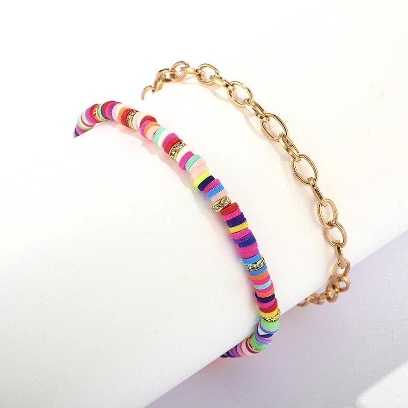 2 Teile/satz Neue Handgemachte Polymer Ton Fußkettchen Für Frauen Boho Bunte Kette Knöchel Armbinde Femme Halhal Schmuck