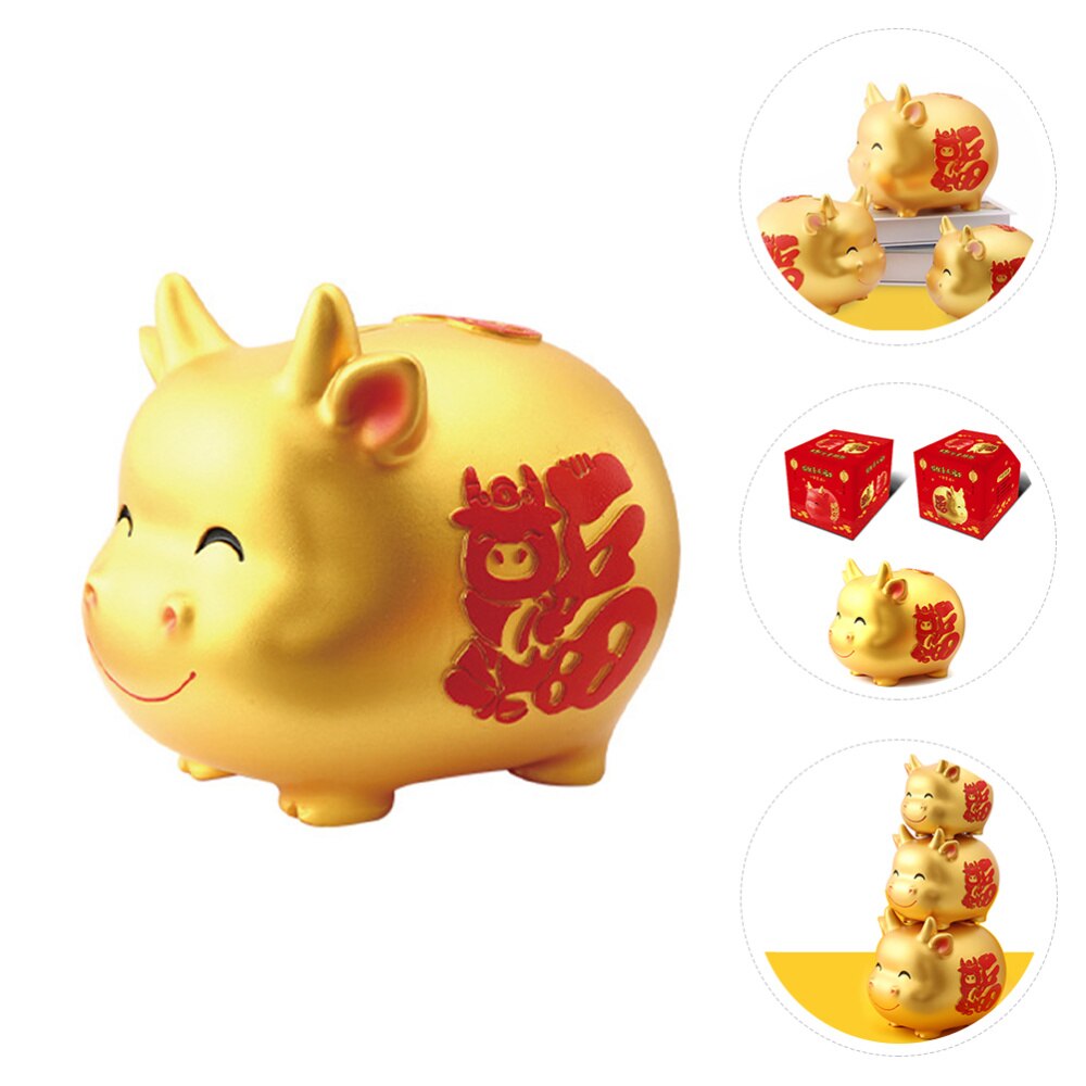 1 Pc Golden Ox Spaarpot Chinese Jaar Grote Capaciteit Mascotte Versiering (Golden)