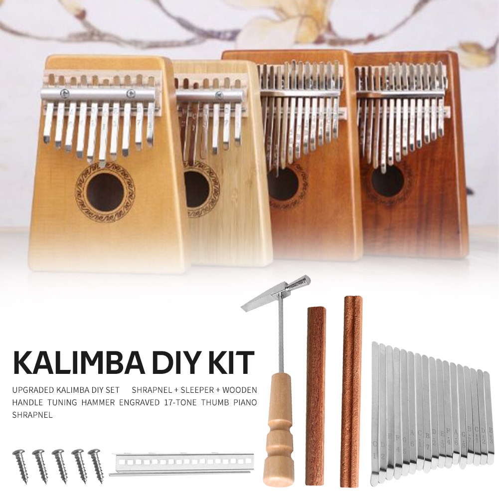 Thumb Piano DIY Parts with Keys Bridge Tuning Hammer Kit Musical Enjoyable Instrument Supplies for 17 Keys Kalimba Piano
