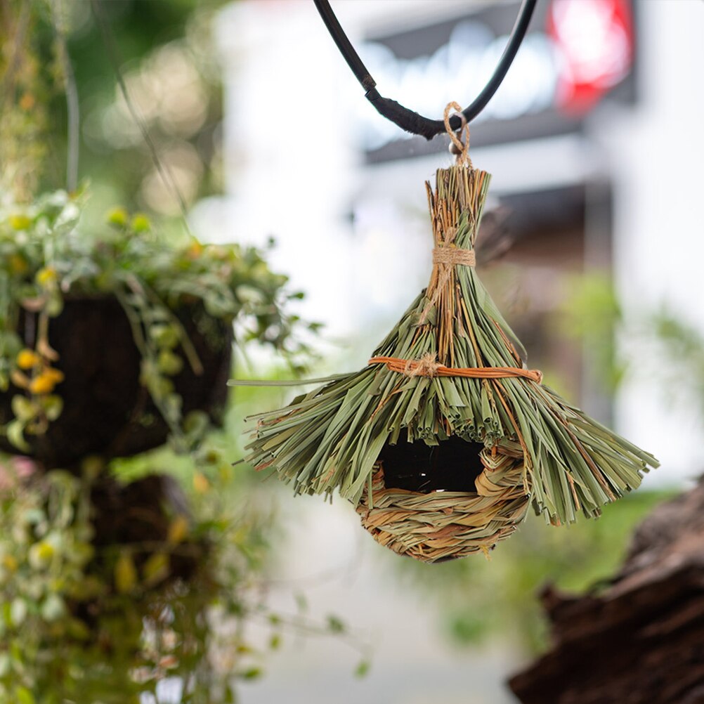 Birds Nest Bird Cage Natural Grass Egg Cage Bird House Outdoor Decorative Weaved Hanging Parrot Nest Houses Pet Bedroom Decorate