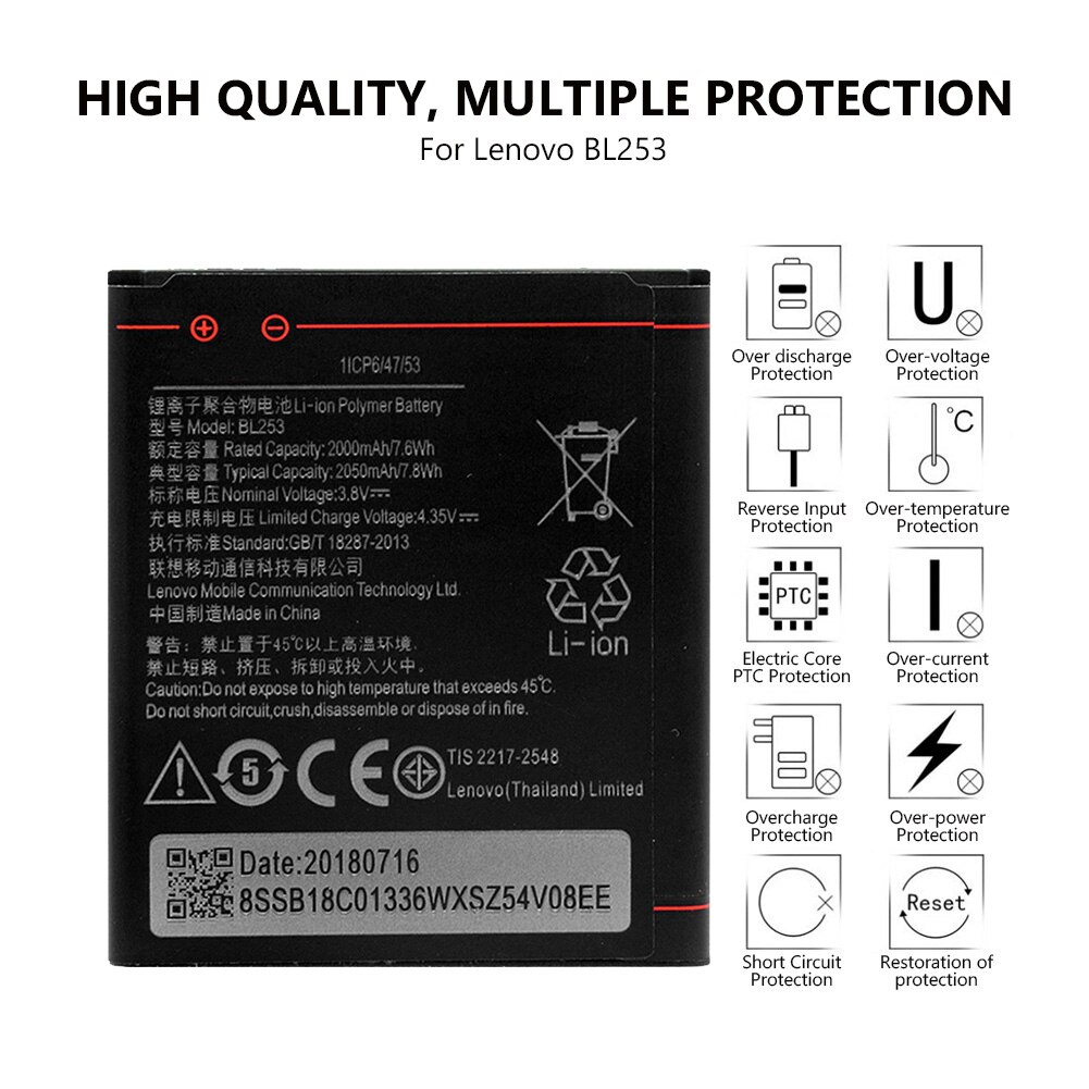 3.8V 2000Mah BL253 Rechargeable Lithium Battery BL-253 Phone Battery BL 253 For Lenovo A2860 A1000 A1000m A3600d A2800d A2010