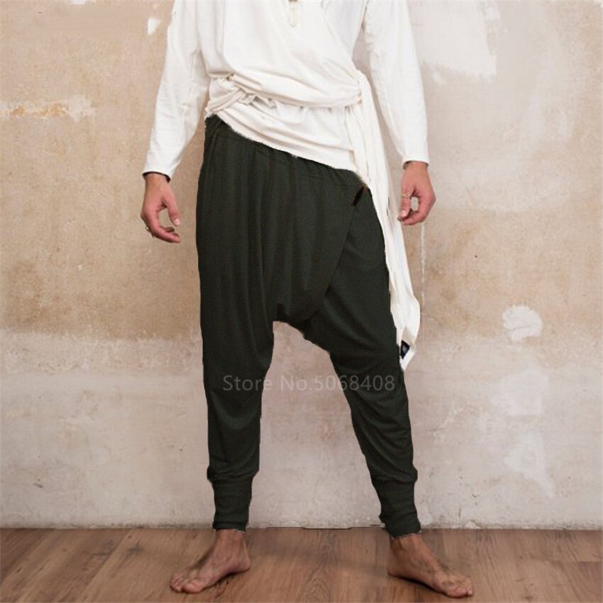 Mann retro middelalder pirat viking haremsbukser tilfeldig løs halloween scene - bukser med vidde ben i skritt solid hip hop streetwear