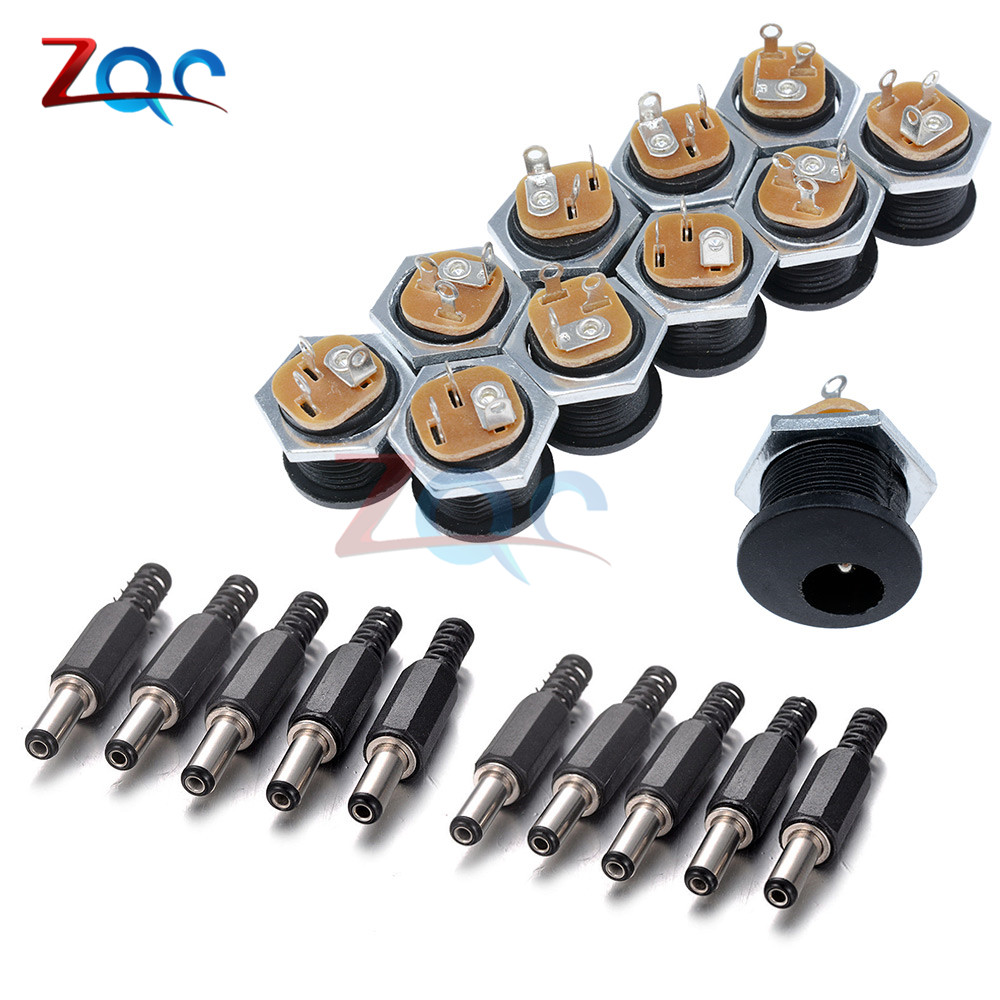 10 Pcs Dc Power Connector Pin 2.1X5.5 Mm Vrouw Plug Jack + Stekker Jack Socket Adapter Pcb mount Diy Adapter Connector 2.1X5.5
