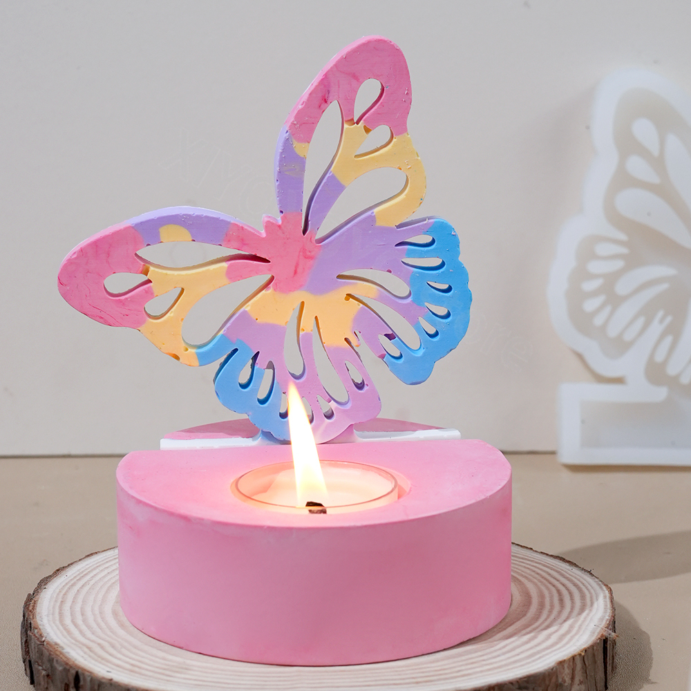 Candelabro de mariposa, molde de silicona de cemento, portavelas artesanal, adorno, molde de yeso, soporte para velas, moldes de resina artesanales, decoración del hogar