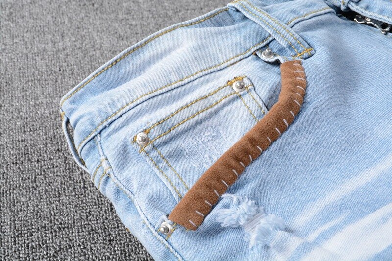 Lyse broderede jeans mænd streetwear slim fit hvide jeans stretch skinny patch denim bukser