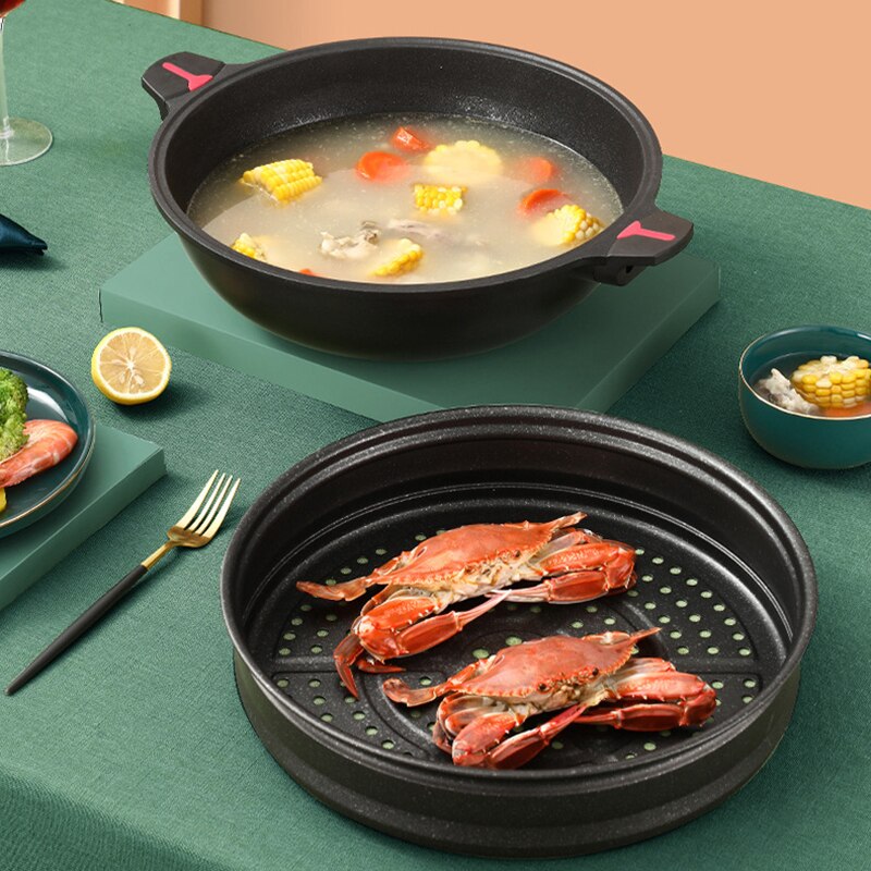 Hoge Capaciteit Potten Inductie Kookplaat Wok Thuis Keuken Multifunctionele Kookgerei Steak Koekenpan Non-stick Algemene Chinese Pan met Deksel