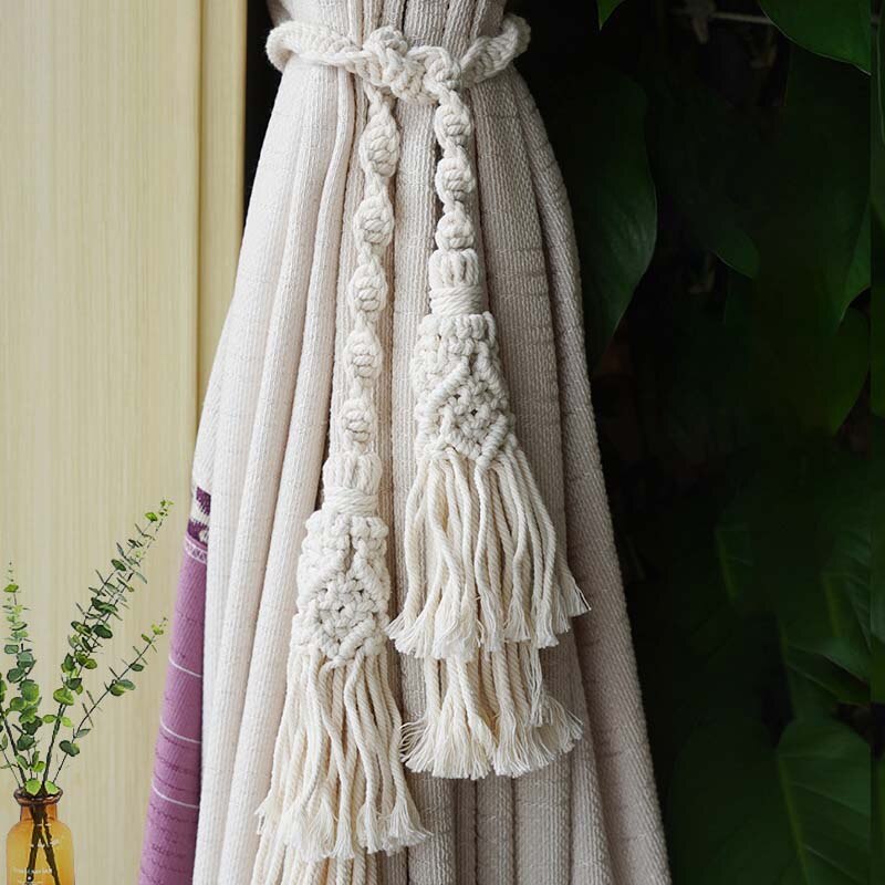 Sujetadores de macramé hechos a mano para cortina, Clips de algodón con borlas, correas de cuerda, soporte de cortina, accesorio para decoración del hogar