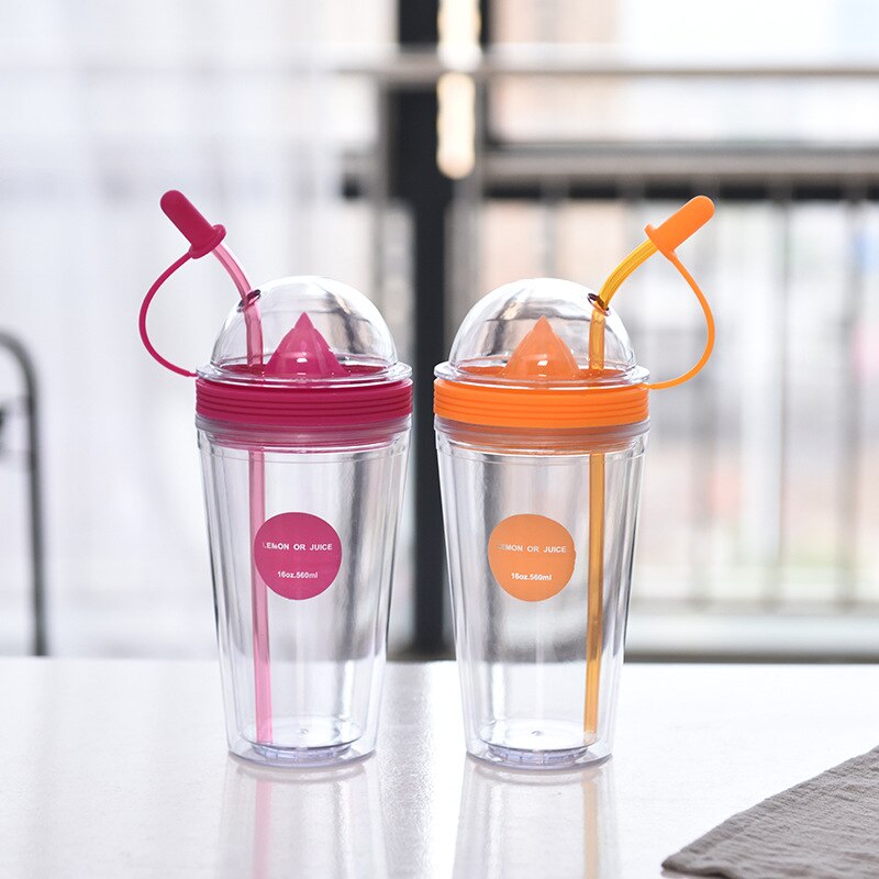 Dubbla lager juicekopp utomhussport matkvalitet pp-kopp med lock för isolering campingtur kaffe juice 450ml