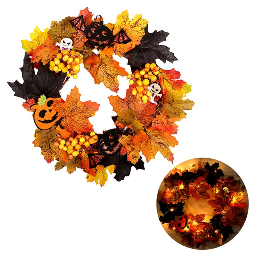 Halloween Krans Met Verlichting Venster Deur Opknoping Pompoen Voordeur Krans Home Decor Herfst Decoratie Rotan Aankomst