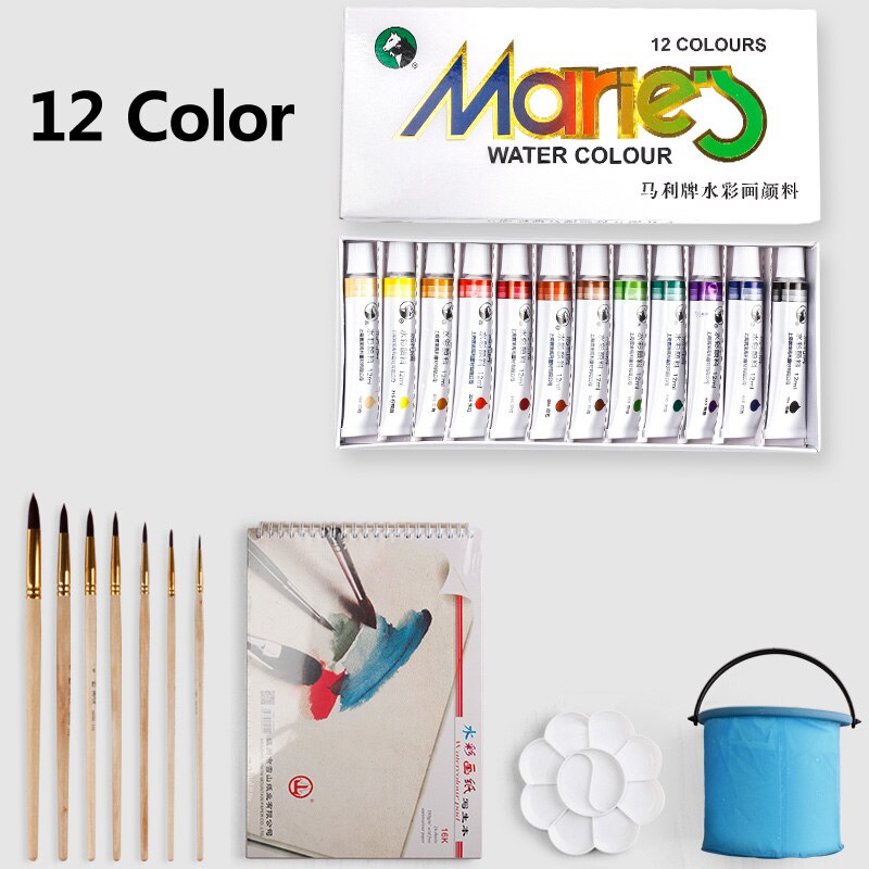 Marley Watercolor Gouache Pigment Set for Beginners Non-Toxic Washable 12/18/24/36 Colors Tubular Child Student Paint 12ml: 12 Color