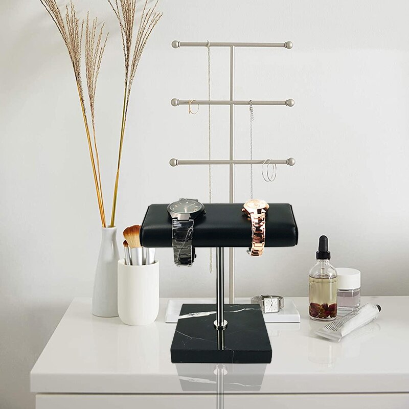 Watch Stand - Marble Base Metal Rod Display - Jewelry Bracelet Holder