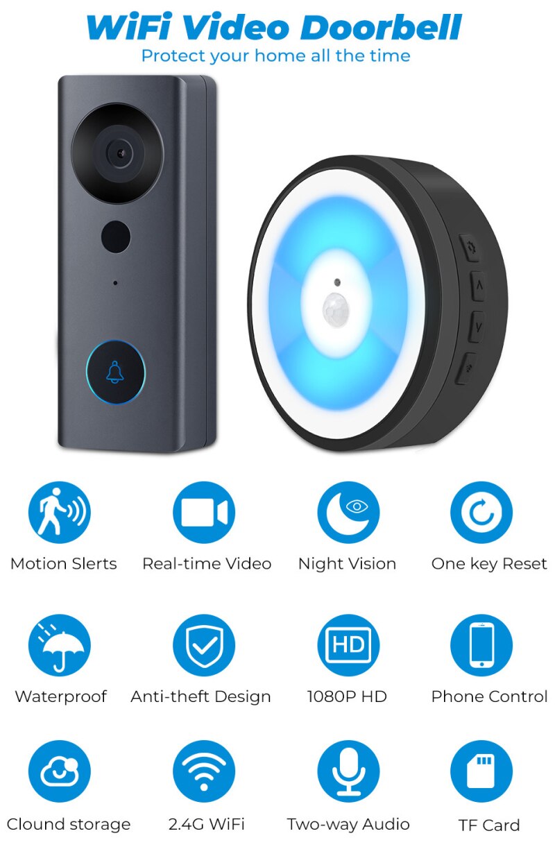 Tuya Smart Deurbel Camera Wifi Draadloze Call Intercom Nachtlampje Video-Eye Voor Appartementen Deurbel Ring Home Security camera 'S