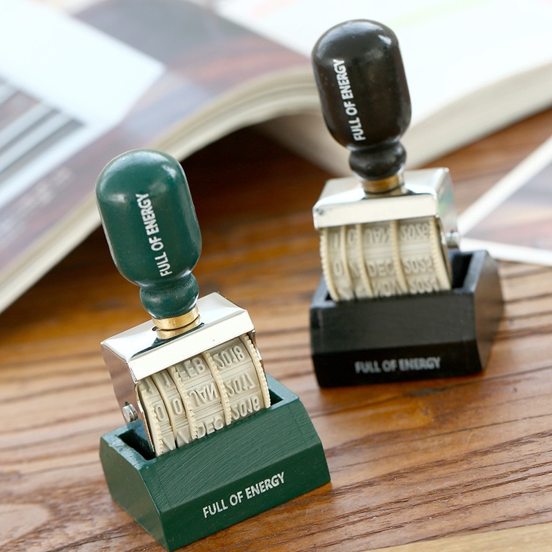 Sello de rodillo de madera Vintage, sellos de fecha para planificador, sellos de palabras rodantes para álbum de recortes, papelería estilo Retro, suministros de oficina