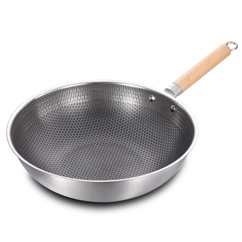 32cm Stainless Steel Wok Uncoated Kitchen Cookware 1.8mm Thick Wok Pan For Electric, Induction and Gas Stoves: Default Title