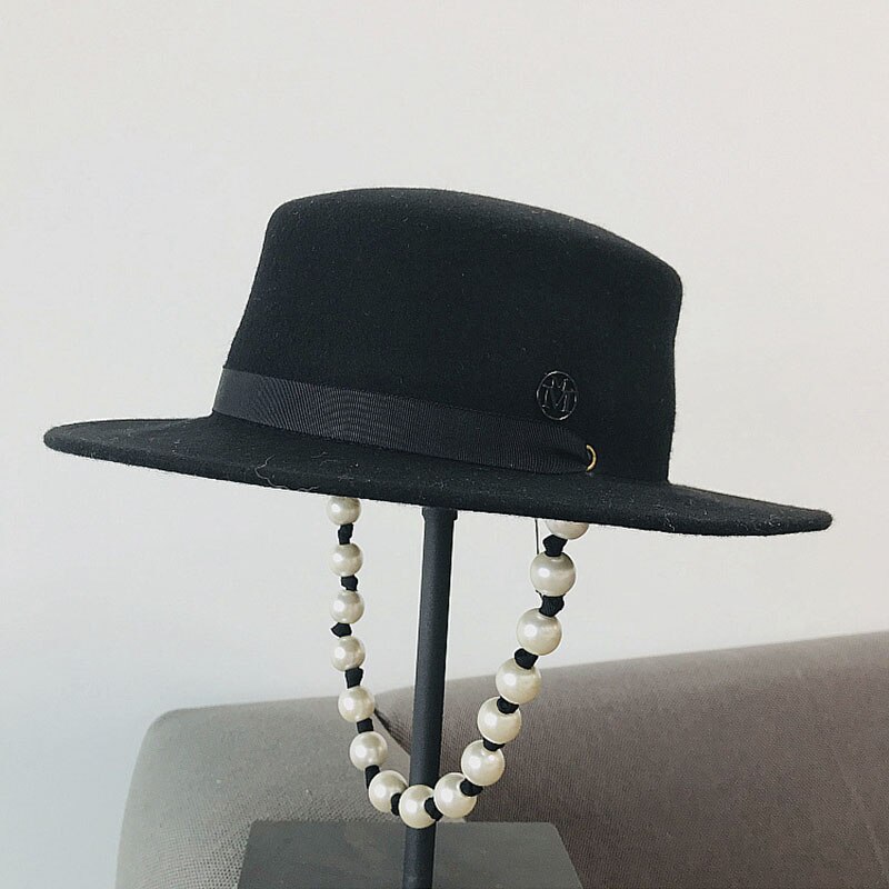 Fibonacci uld fedora hat kvinder retro uld filt hat europæisk punk flade top hatte kasket street vild trend sorte kasketter grå: Sort