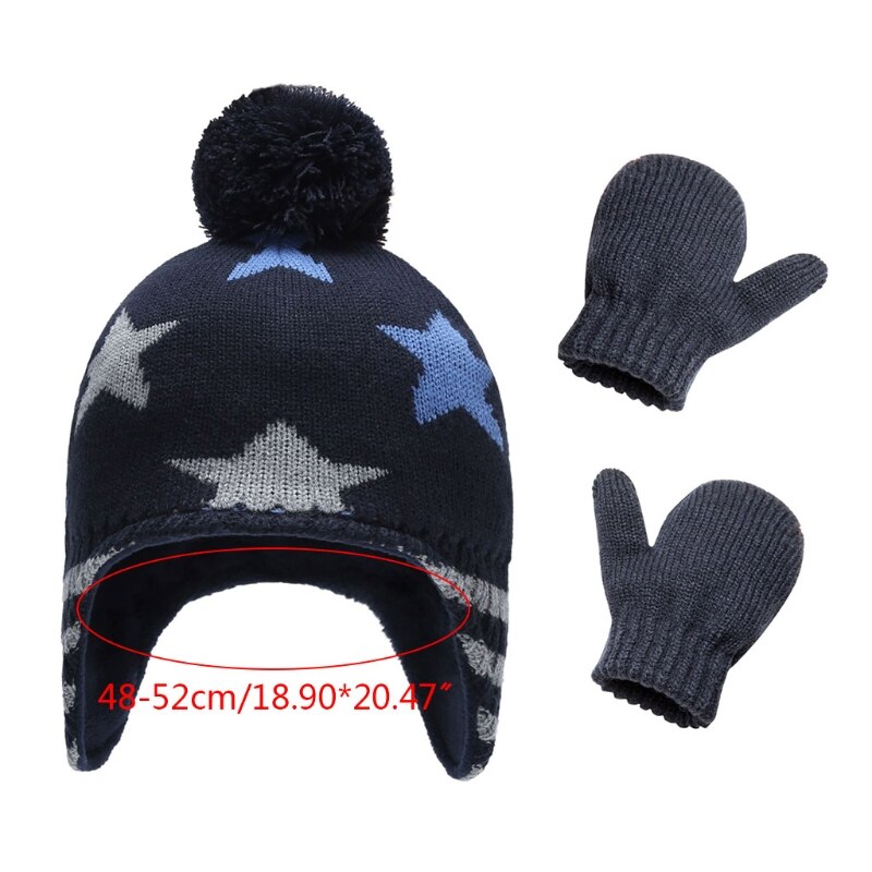 Baby gebreide muts handschoenen set ski winter muts muts met warme oorflap wanten