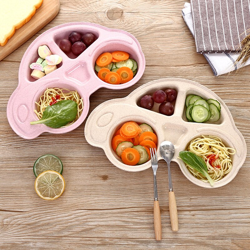 Wheat Straw Car Shaped Lunch Box for Kids School Children Plate Bento Box Kitchen Food Storage Container Accessories