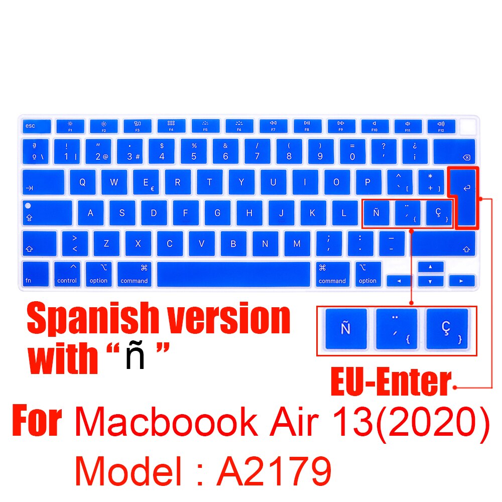 Dla 2020 nowy Macbook Air 13 Cal silikonowa klawiatura laptopa pokrywa z touchbar ue wersja A2179 hiszpania Laptop film ochronny: A2179 EU blue