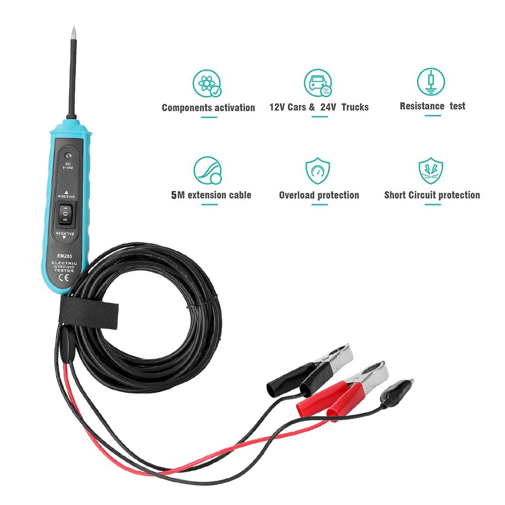 EM285 Automotive Electric Circuit Tester Car Electrical System Diagnostics Test Tool 6-24V DC Auto Circuit Detect Tool