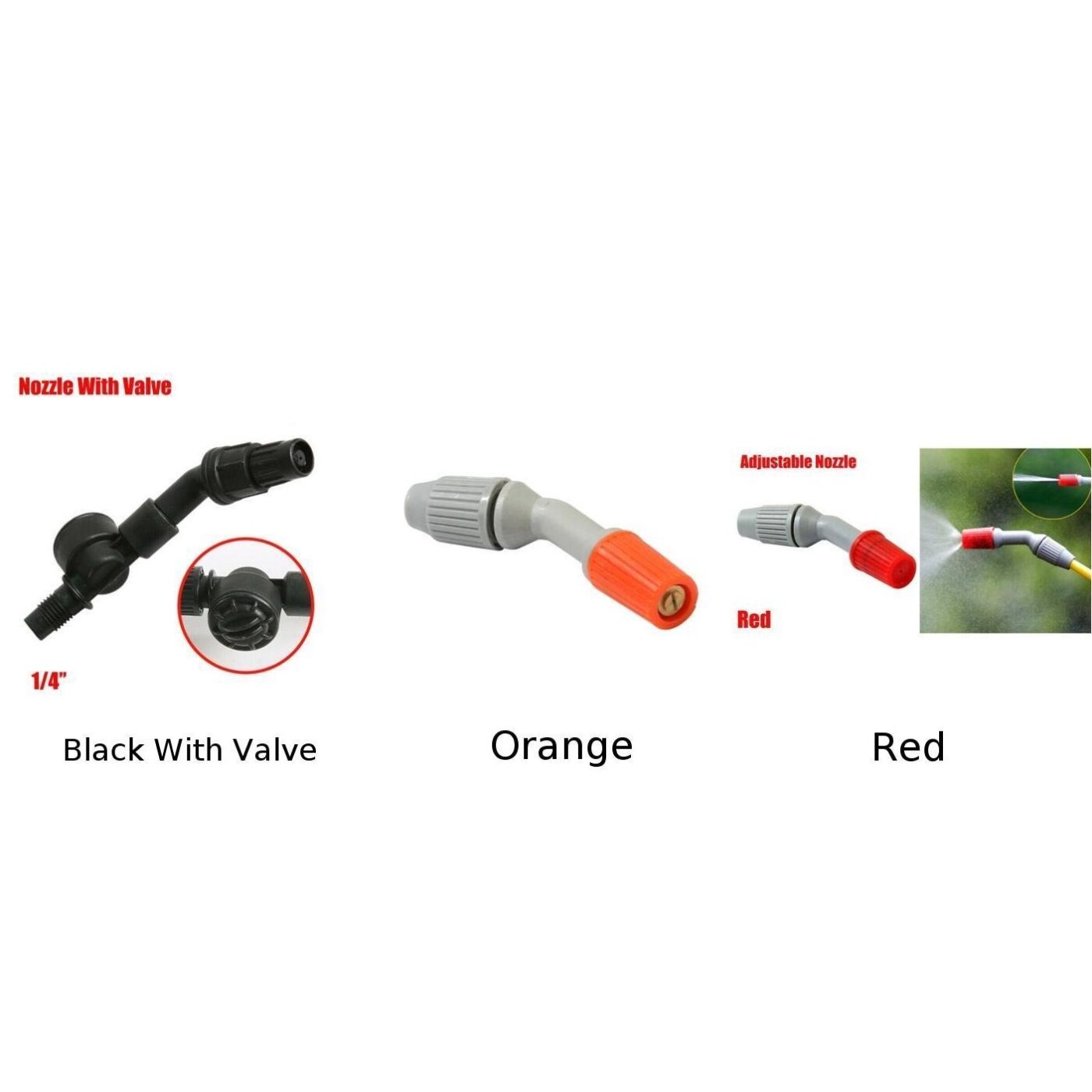Red/Orange/Black Spray Nozzle Plastic 1/4" For Weedkiller Cone Replacement