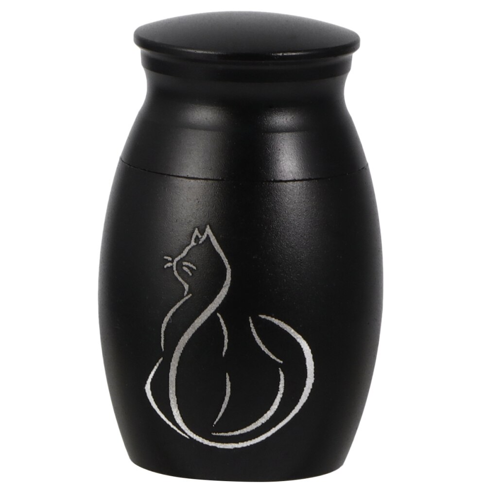 Pet Stainless Steel Cinerary Funerary Urn Jar Kitten Printed Urn Container with Opening Screw Lids (Black)