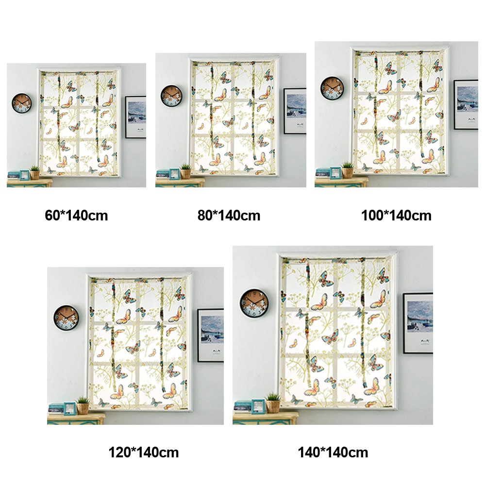 Rideau romain Semi-ombrage | Panneau de projection, Voile court papillon Floral, pour chambre cuisine bureau, Tulle fenêtre de salon