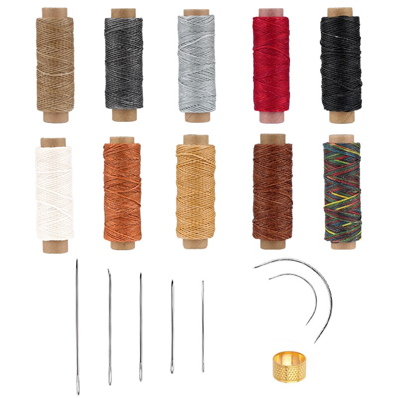 9 PCS Leather Sewing Kit With Multiple Colour Waxed Thread Golden Thimble And Leather Stitching Needles For DIY Leather Craft
