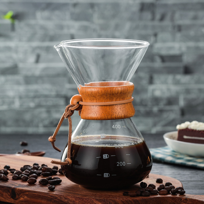 Klassieke Glas Koffie Pot V60 Druppelaar Met Houten Handvat Giet Over Koffiezetapparaat Espresso Koffie Drip Ketel Barista Gereedschappen