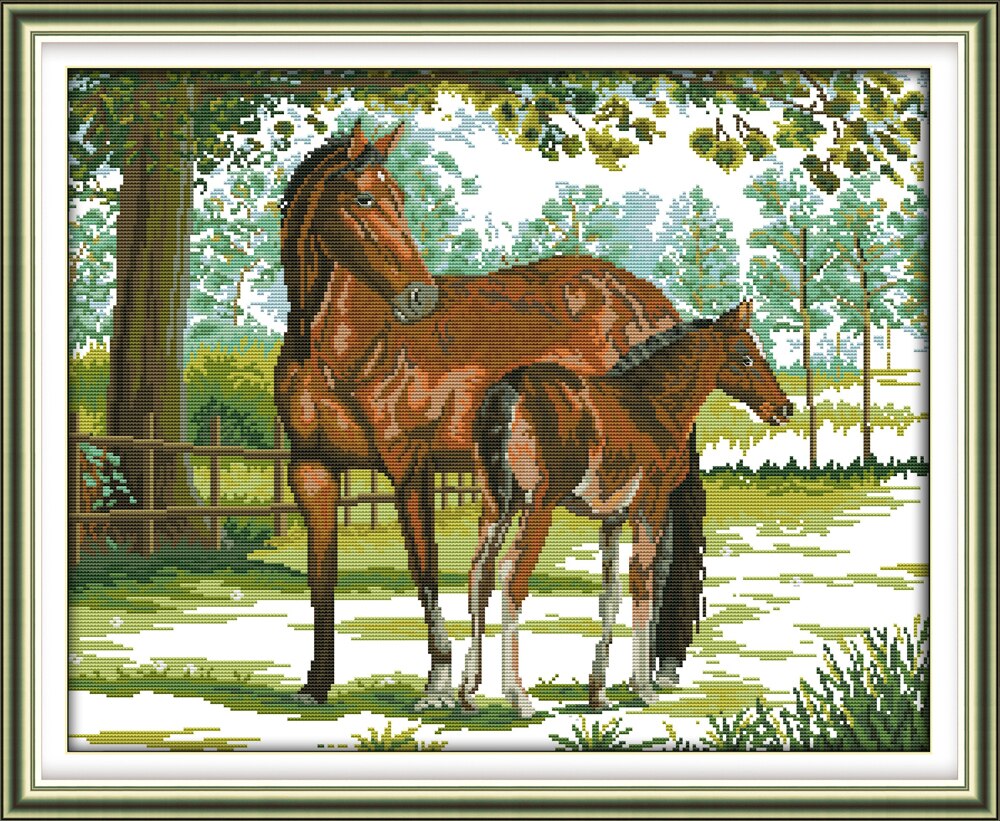 Kit Punto Croce AMBATTERY 11CT – Federa Cuscino Con Cavallo 45x45 Cm – Ricamo Prestampato Per Principianti – Fai-da-te In Cotone