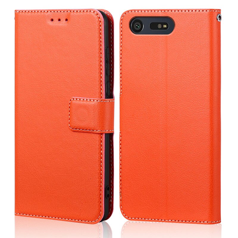 Dla Sony Xperia X Compact etui z klapką ze skóry i silikonu powrót skóra stojak capa dla Sony X Mini F5321 pokrywa telefon funda etui torba: Orange