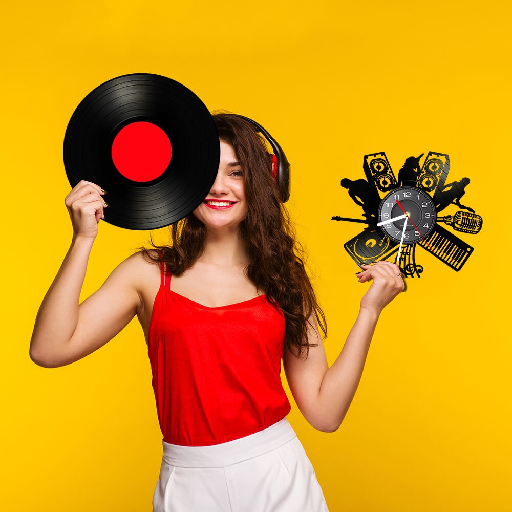 vinyl musikk tallerken veggklokke mikrofon dj musikk bånd melodi sanger stein bånd jazz bånd musikk instrumenter årgang klokke klokke
