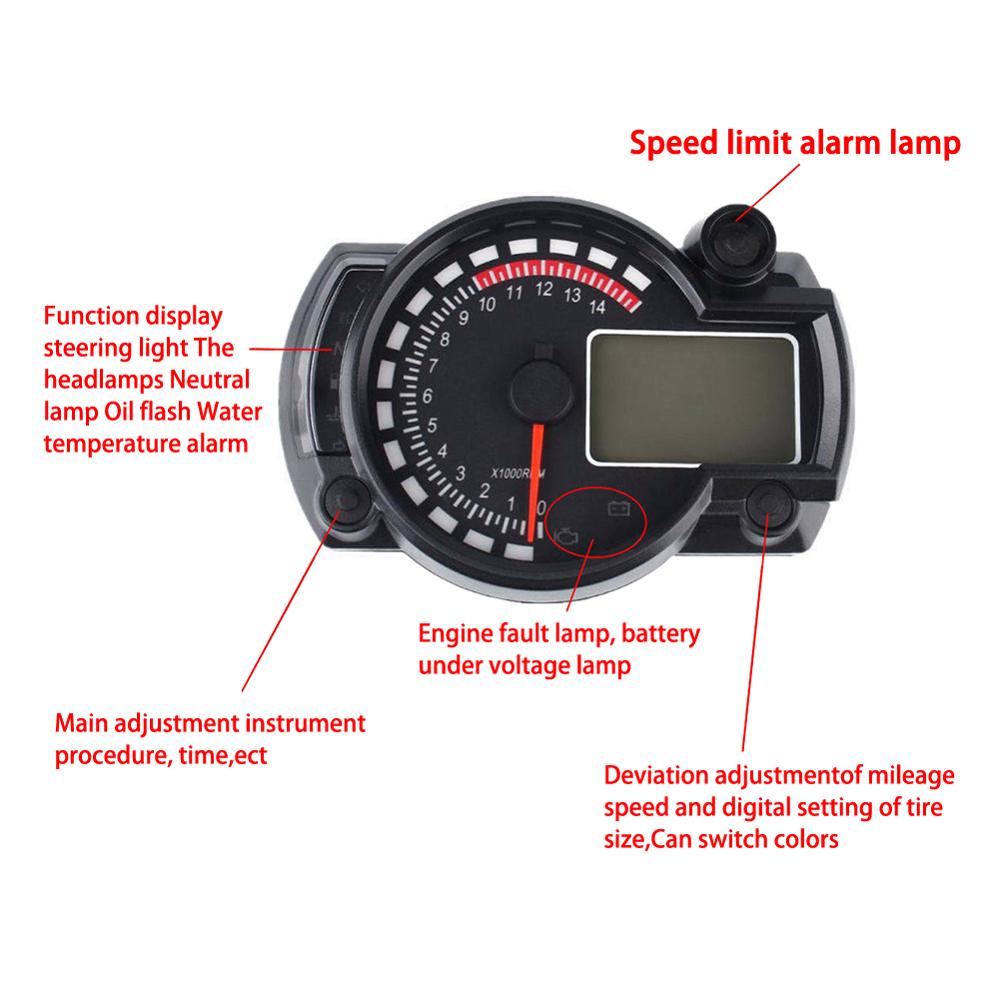 Universal Motorcycle Digital Speedometer Odometer 15000rpm Motorcycle Speedometer Gauge Tachometer Display LCD Gauge