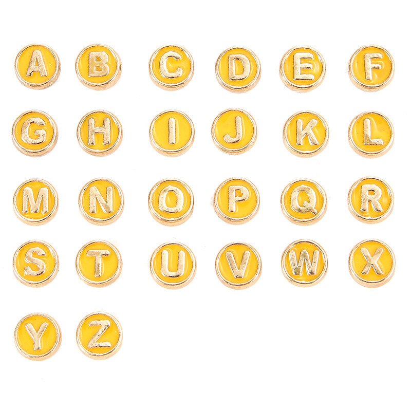 100pcs Alphabet Letter Double Face Enamel Charms Gold Color 8mm Pendants Jewelry Making Handmade Craft Accessories: 100pcs yellow