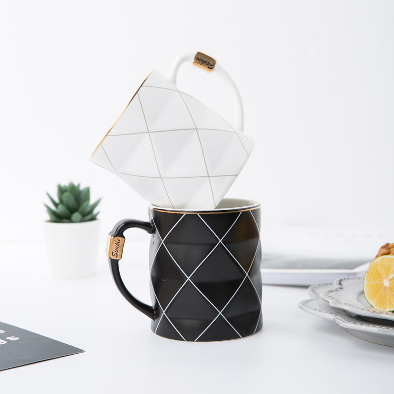 nordisch Goldene Schwarz und Weiß Netz Geometrie Keramik Kaffee Becher Porzellan Saft Trinken Tasse Kaffee Milch Tee Tasse