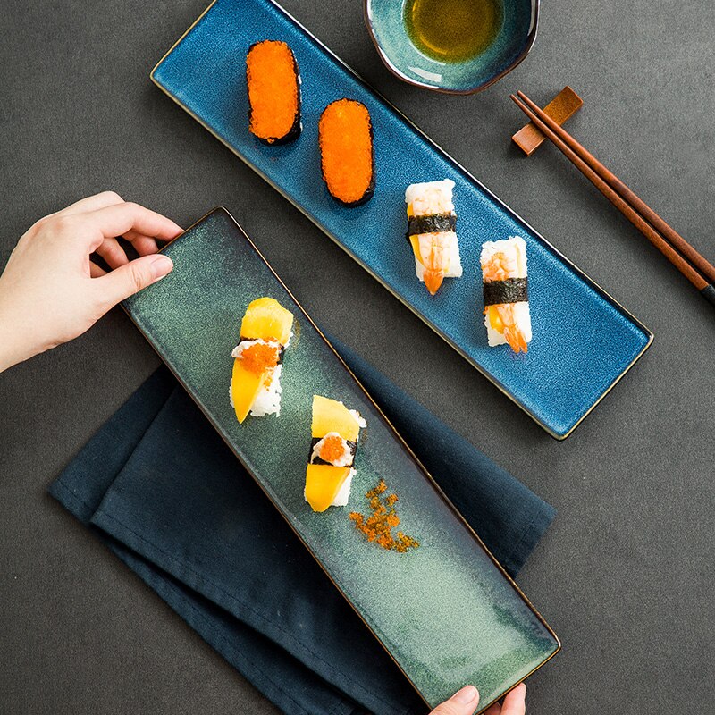 FANCITY platos planos largos, platos rectangulares para sushi, platos de aperitivos para restaurante, platos para el hogar, platos de cerámica