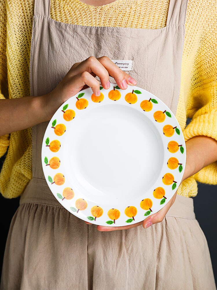 Cuenco de de frutas de hueso de estilo nórdico, tazón de cerámica de naranja y limón, plato de tazón de sopa para el hogar, comedor en pastel para el desayuno, Plato de frutas
