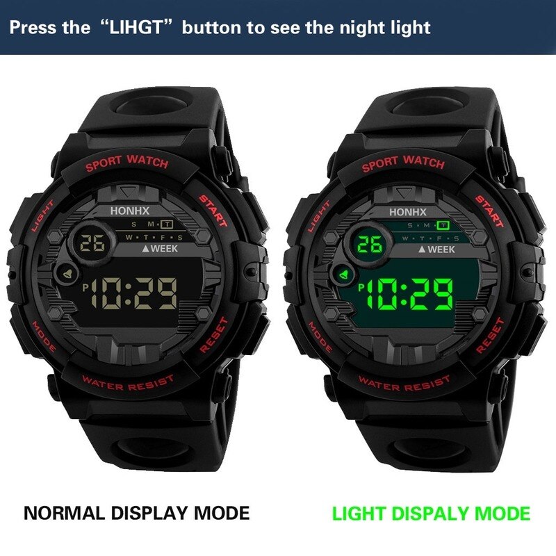 HONHX – montre électronique de luxe pour hommes, affichage numérique LED, Date Sport, pour l'extérieur