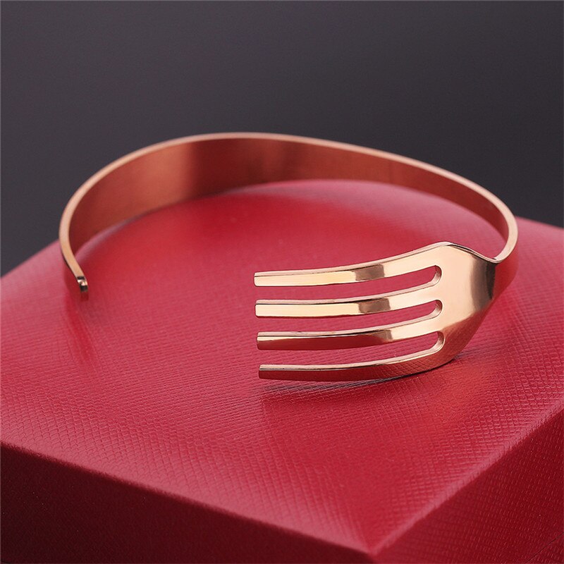 Pulseras de cuchara de tenedor para hombre y mujer, brazaletes de acero inoxidable, Hip Hop, Rock, 4 colores, pulsera de puño para mujer, joyería Punk